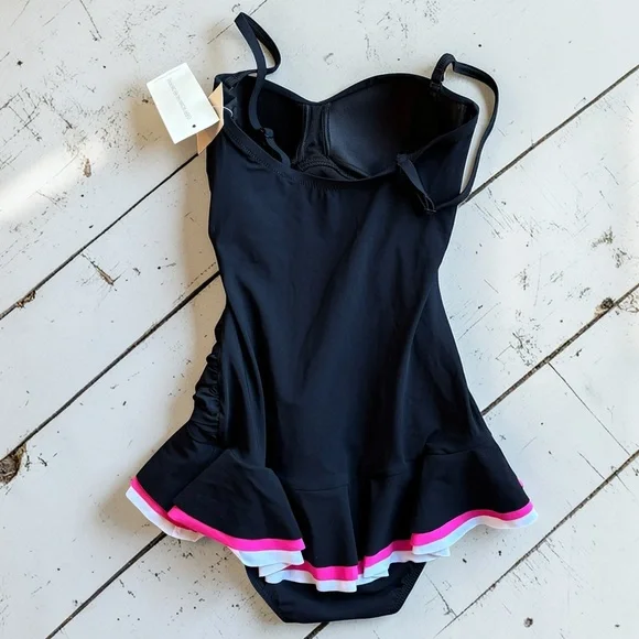 Profile by Gottex Swimdress Size 6 Black Ruched One Piece - Picture 11 of 12